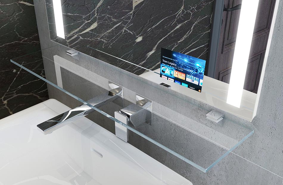 Az üvegpolc tökéletes időtlen kiegészítő, amely tökéletesen illeszkedik a tükörhöz, és a fürdőszobai kiegészítők tárolására is használható.