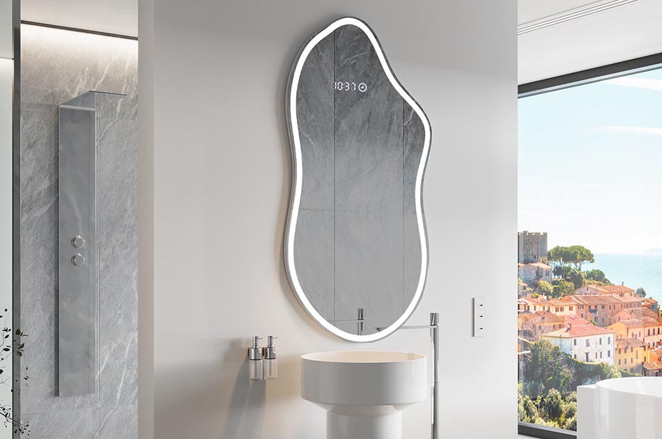 Szabálytalan tükör finom környezeti világítással, elegáns belső terekhez | ARTFORMA