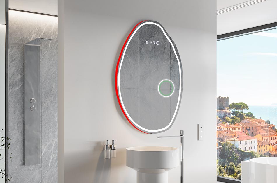 Szabálytalan tükör finom környezeti világítással, elegáns belső terekhez | ARTFORMA