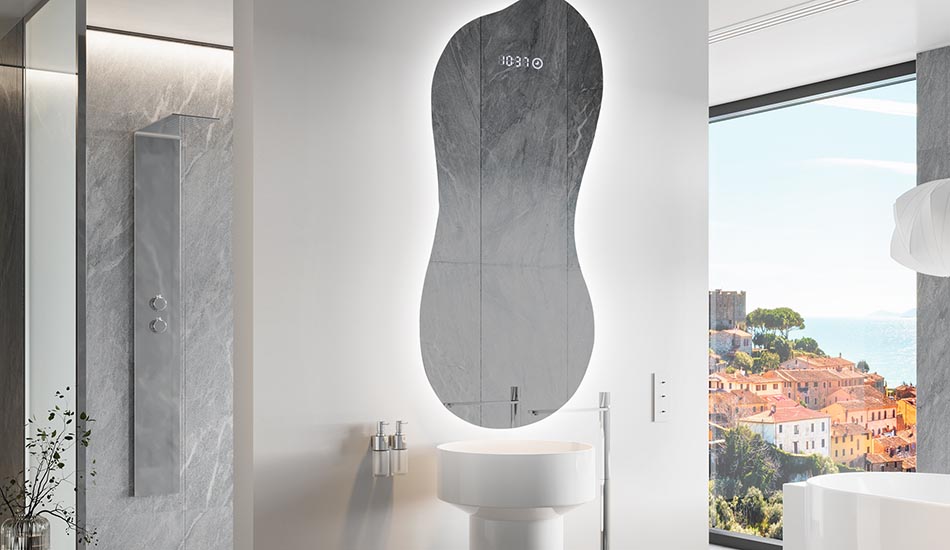 Szabálytalan tükör finom környezeti világítással, elegáns belső terekhez | ARTFORMA