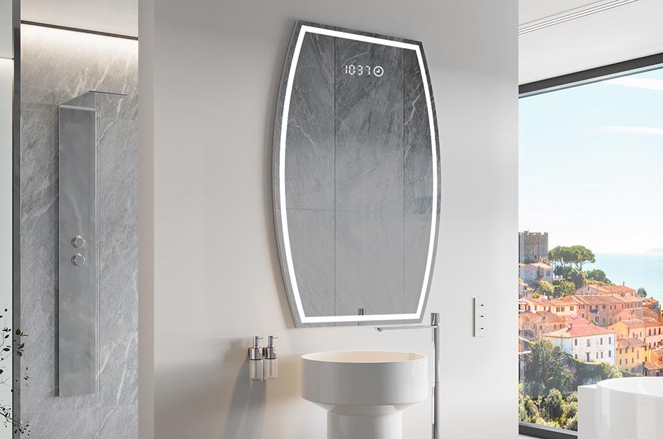 Szabálytalan tükör finom környezeti világítással, elegáns belső terekhez | ARTFORMA