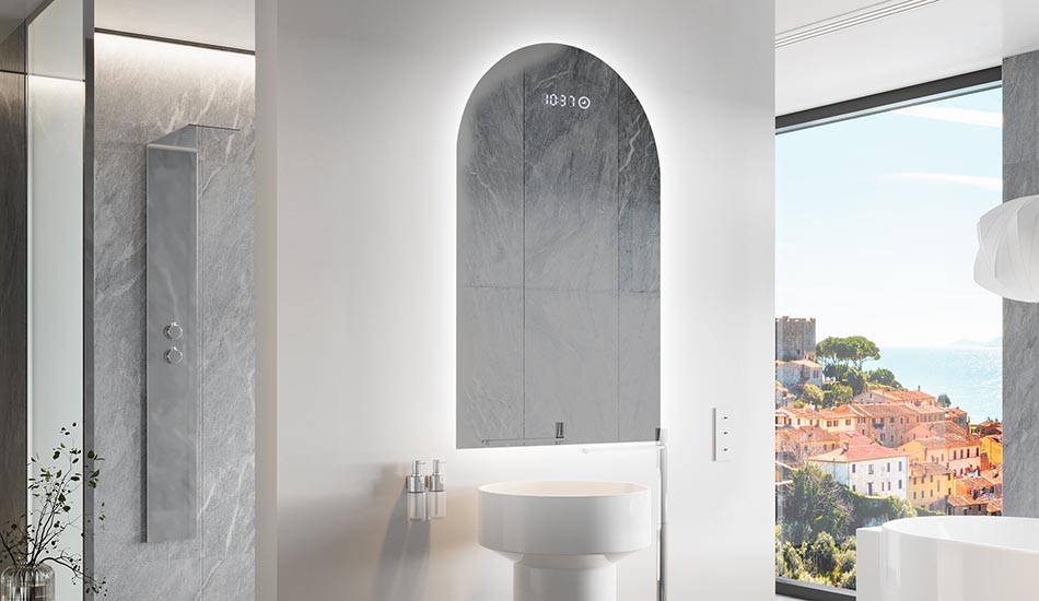 Szabálytalan tükör finom környezeti világítással, elegáns belső terekhez | ARTFORMA