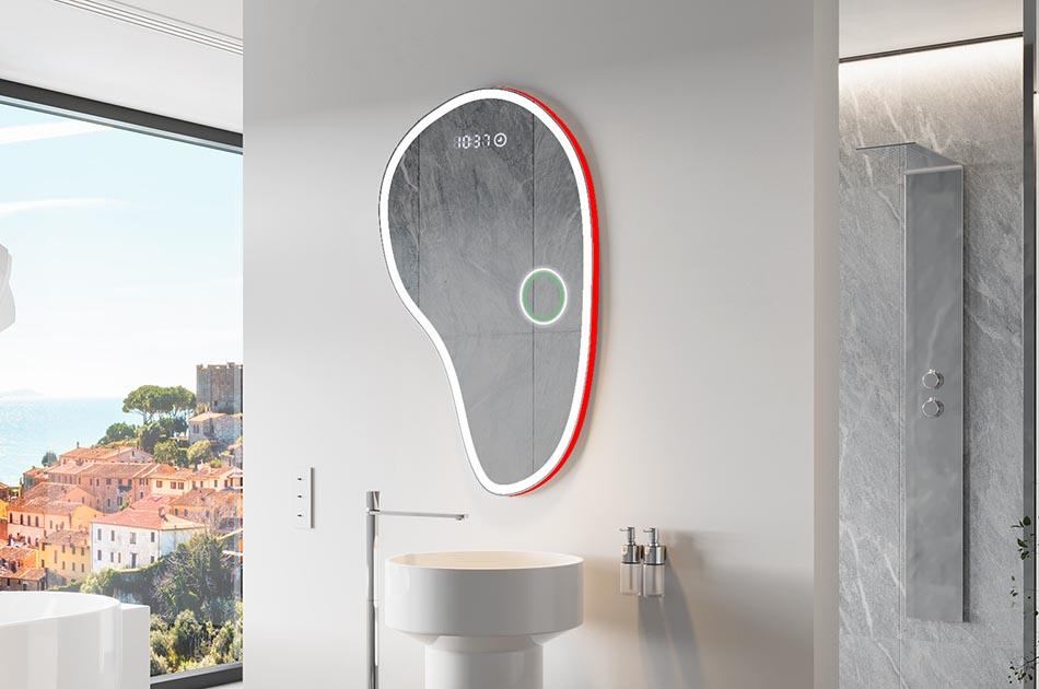 Szabálytalan tükör finom környezeti világítással, elegáns belső terekhez | ARTFORMA