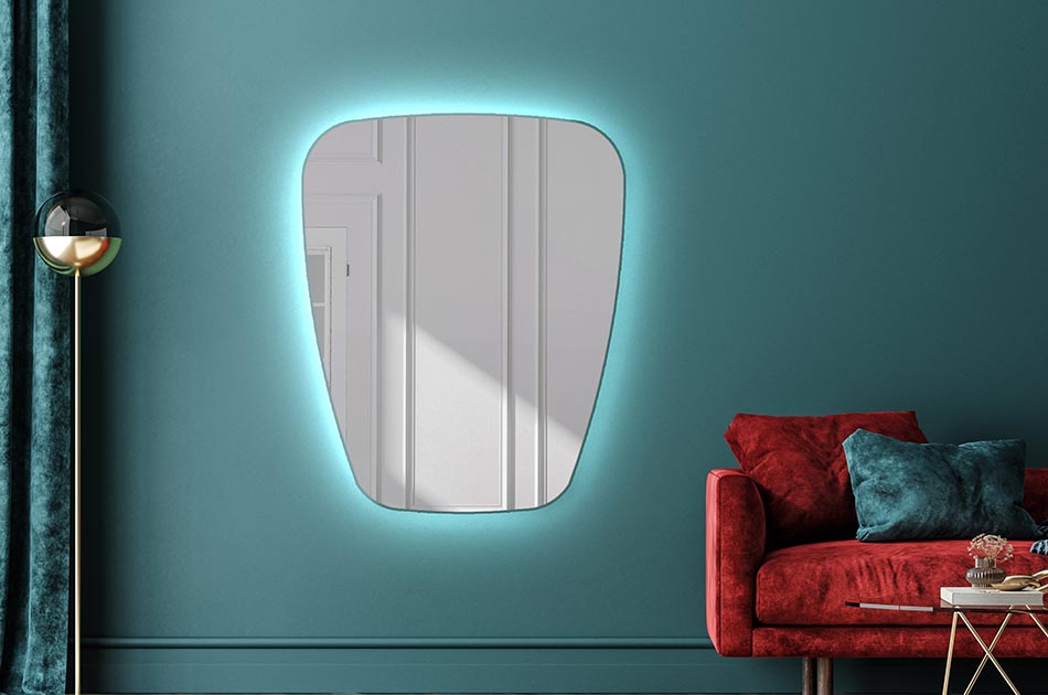 Szabálytalan tükör finom környezeti világítással, elegáns belső terekhez | ARTFORMA