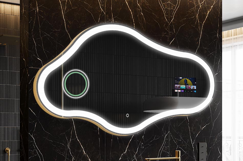 Szabálytalan LED tükör időjárás-kijelzővel és érintőképernyővel | ARTFORMA