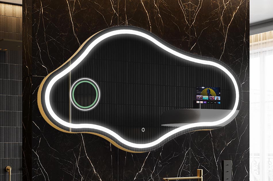 Szabálytalan LED tükör időjárás-kijelzővel és érintőképernyővel | ARTFORMA