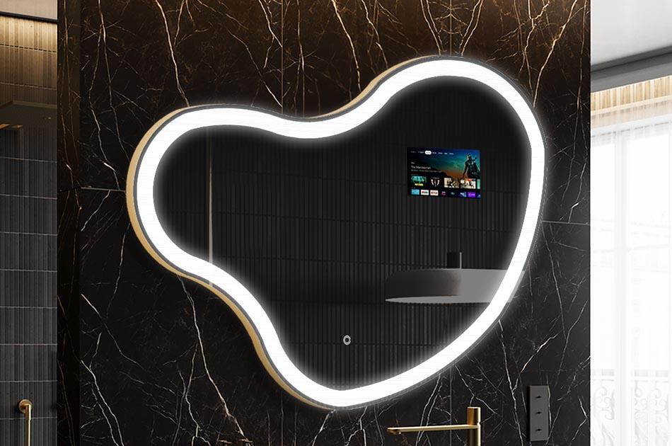 Szabálytalan LED tükör időjárás-kijelzővel és érintőképernyővel | ARTFORMA