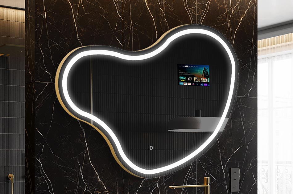 Szabálytalan LED tükör időjárás-kijelzővel és érintőképernyővel | ARTFORMA