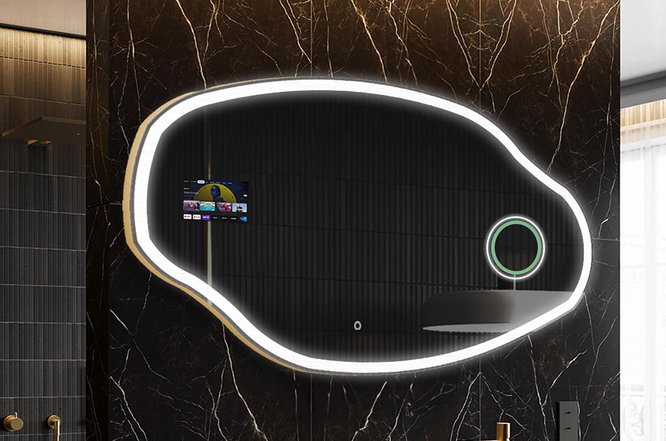 Szabálytalan LED tükör időjárás-kijelzővel és érintőképernyővel | ARTFORMA