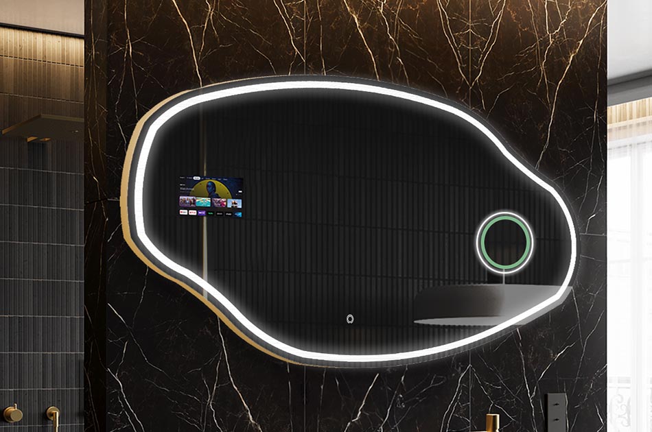 Szabálytalan LED tükör időjárás-kijelzővel és érintőképernyővel | ARTFORMA