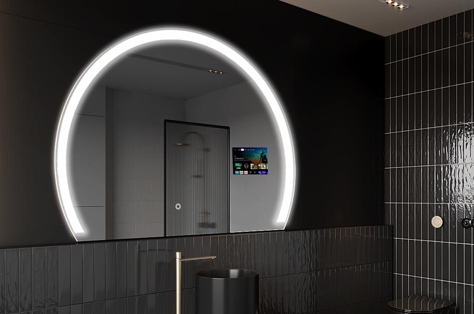 Szabálytalan LED tükör időjárás-kijelzővel és érintőképernyővel | ARTFORMA