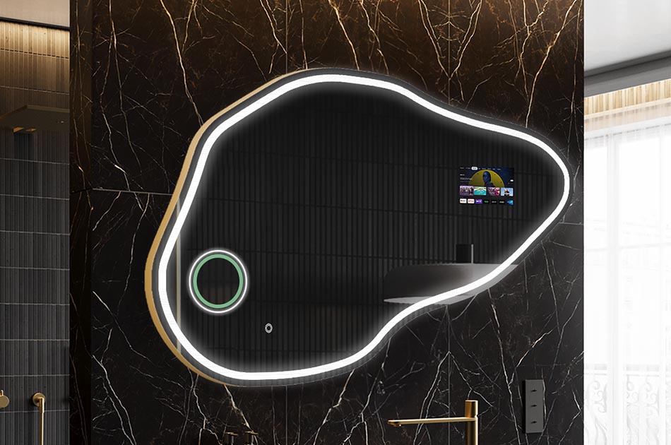 Szabálytalan LED tükör időjárás-kijelzővel és érintőképernyővel | ARTFORMA