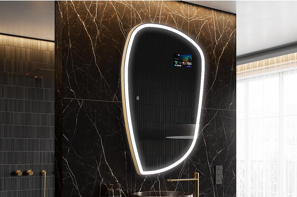 Szabálytalan LED tükör időjárás-kijelzővel és érintőképernyővel | ARTFORMA