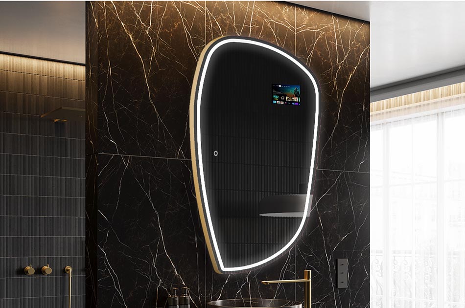 Szabálytalan LED tükör időjárás-kijelzővel és érintőképernyővel | ARTFORMA