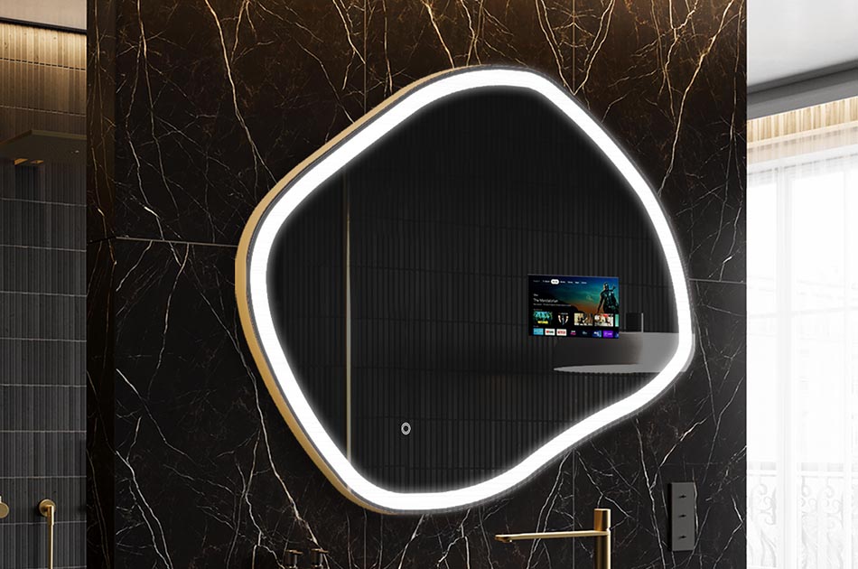 Szabálytalan LED tükör időjárás-kijelzővel és érintőképernyővel | ARTFORMA