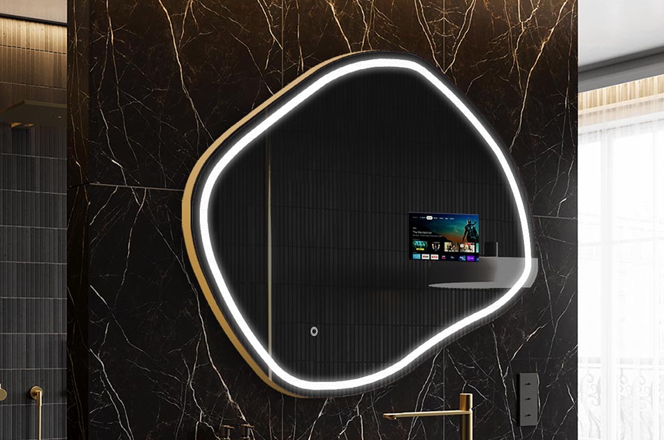 Szabálytalan LED tükör időjárás-kijelzővel és érintőképernyővel | ARTFORMA