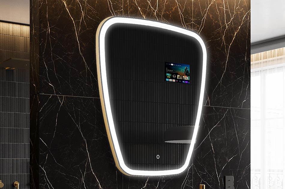 Szabálytalan LED tükör időjárás-kijelzővel és érintőképernyővel | ARTFORMA