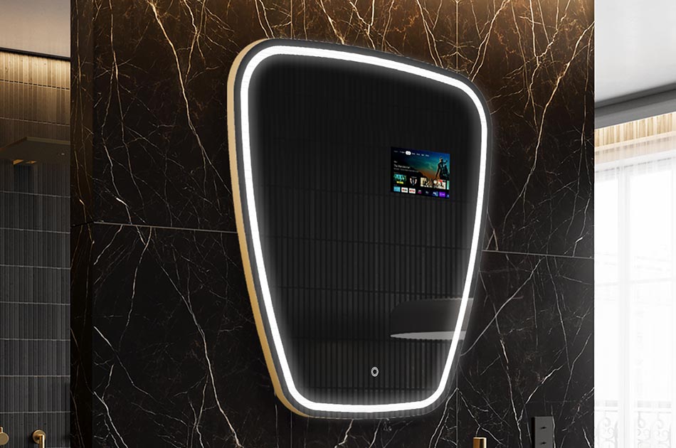 Szabálytalan LED tükör időjárás-kijelzővel és érintőképernyővel | ARTFORMA