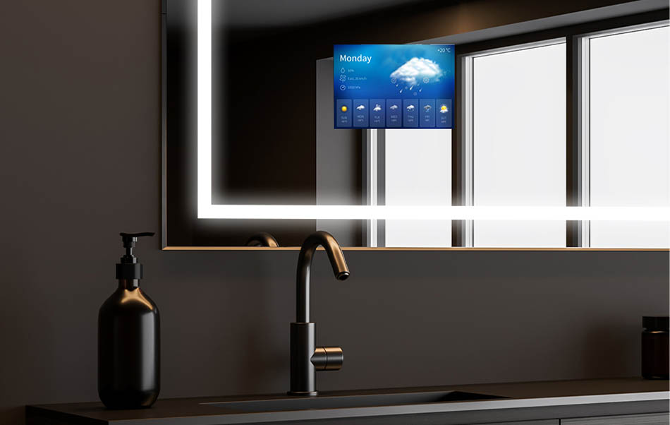 A fürdőszobai tükrökre feltelepítheted az AccuWeather alkalmazást, amely megjeleníti az aktuális időjárás-előrejelzést. Ez a legjobb információforrás, amelyet 1,5 milliárd ember használ naponta. Ha épp most ellenőrizted, hogy a nap nem fog a hosszú sétáknak kedvezni... lazíts egy forró kádban kedvenc sorozatoddal. A meleg víz, a finom LED világítás és a minőségi sorozat garantálja a jó napot!