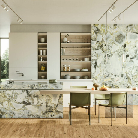 120x280-as nagyméretű, fehér márvány mintázatú, arany erezetű, matt felületű porcelánlap A4H1116 Bellezza Bianca #2