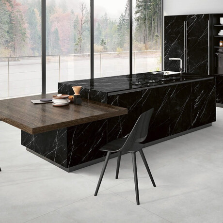 Nagyformátumú 120x280-as porcelánlap, fekete márvány fehér erezettel, fényes felületű, A4H687 Markina Black #7