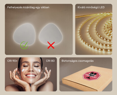 LED Fürdőszobai Tükör Irreguláris Formával 54x54cm hideg LED színnel 7000K, meleg színnel 3000K vagy semleges színnel 4500K #5