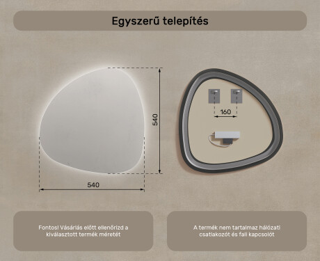 LED Fürdőszobai Tükör Irreguláris Formával 54x54cm hideg LED színnel 7000K, meleg színnel 3000K vagy semleges színnel 4500K #7