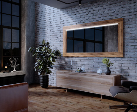 Szögletes Tükör fa kerettel és világítással LED L225