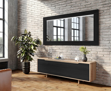 Szögletes Tükör fa kerettel és világítással LED L225 #9