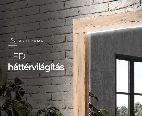 Szögletes Tükör fa kerettel és világítással LED L225 #4