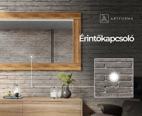 Szögletes Tükör fa kerettel és világítással LED L225 #5