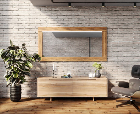 Szögletes Tükör fa kerettel és világítással LED L225 #8