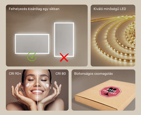 Fürdőszoba Tükör Világítással LED 120x70cm hideg LED színnel 7000K, meleg színnel 3000K vagy semleges színnel 4500K #5