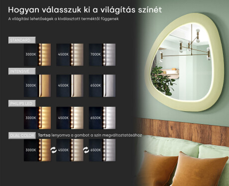 LED tükör szabálytalan vonalvezetéssel és lakkozott MDF kerettel L308 #5