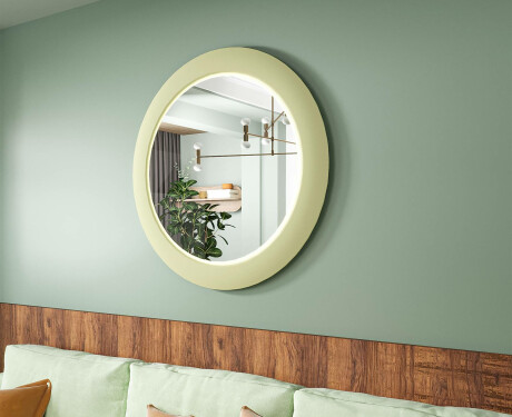 LED tükör MDF-ből, kerek, lakkozott keretben L306