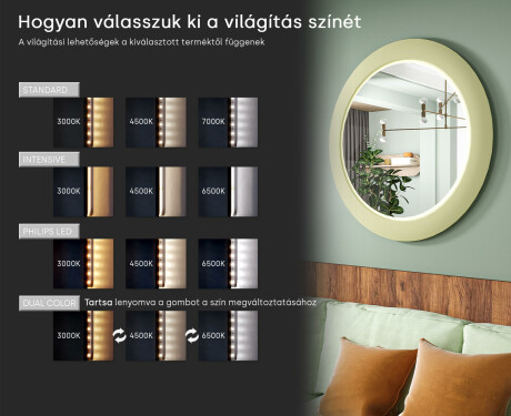 LED tükör MDF-ből, kerek, lakkozott keretben L306 #5