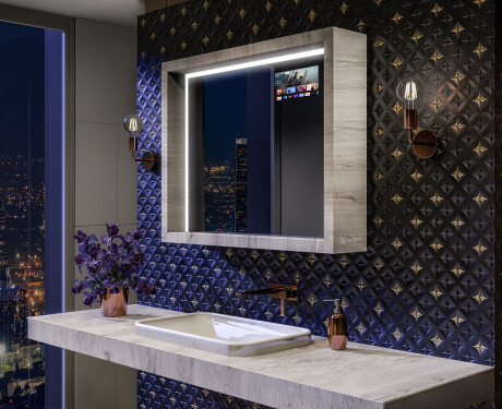 LED fürdőszobai tükör WoodenFrame kerettel, Oslo tölgy színben