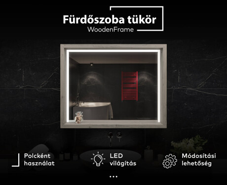 LED fürdőszobai tükör WoodenFrame kerettel, Oslo tölgy színben #2