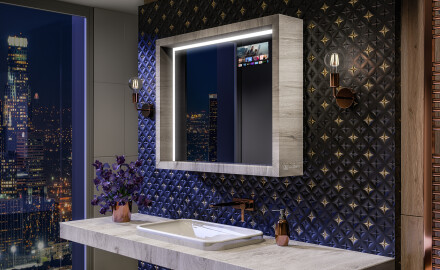 LED fürdőszobai tükör WoodenFrame kerettel, Oslo tölgy színben