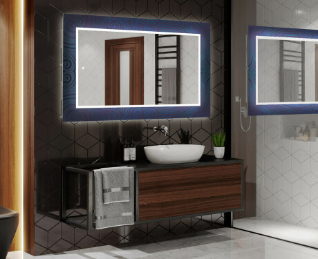 Megvilágított Dekoratív Tükör A Fürdőszobához - Blue Drawing #2
