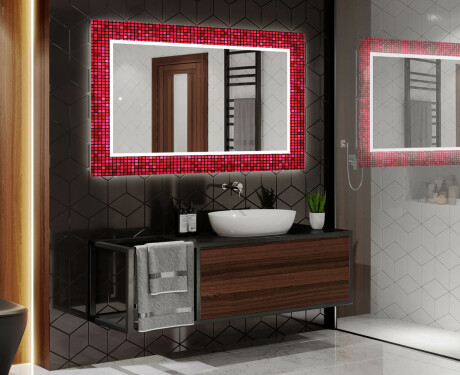 Megvilágított Dekoratív Tükör A Fürdőszobához - Red Mosaic #2