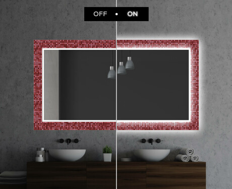 Megvilágított Dekoratív Tükör A Fürdőszobához - Red Mosaic #7