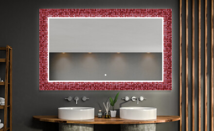 Megvilágított Dekoratív Tükör A Fürdőszobához - Red Mosaic