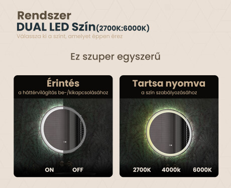 Fürdőszoba Tükör Világítással LED 60cm val Dual color, Érintőkapcsoló, Tükörpárátlanító Fűtőfólia - L76 #3