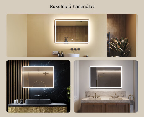 Fürdőszoba Tükör Világítással LED 100x70cm val Dual color, Érintőkapcsoló, Tükörpárátlanító Fűtőfólia, Bluetooth hangszórók - L141 #2