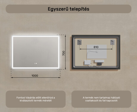 Fürdőszoba Tükör Világítással LED 100x70cm val Dual color, Érintőkapcsoló, Tükörpárátlanító Fűtőfólia, Bluetooth hangszórók - L141 #8