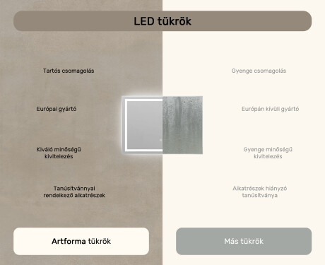 Fürdőszoba Tükör Világítással LED 70x50cm val Dual color, Érintőkapcsoló, Tükörpárátlanító Fűtőfólia - L49 #7