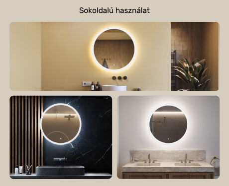 Kerek fürdőszobai tükör LED világítással 80 cm - Dual color, Érintőkapcsoló #2