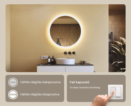 Kerek fürdőszobai tükör LED világítással 80 cm - Dual color, Érintőkapcsoló #4