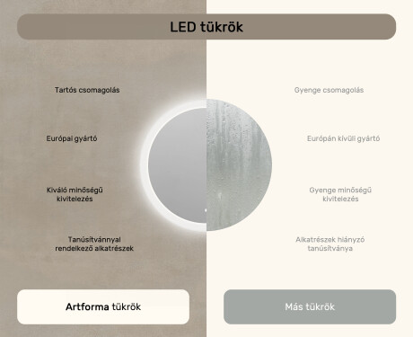 Kerek fürdőszobai tükör LED világítással 80 cm - Dual color, Érintőkapcsoló #6